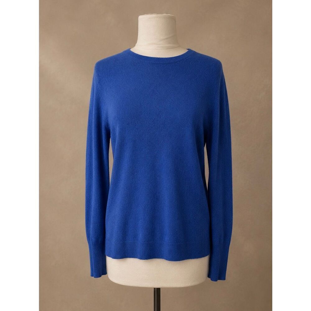 Halogen Sz M 100% Cashmere Crewneck Sweater Cobalt Blue Long Sleeve